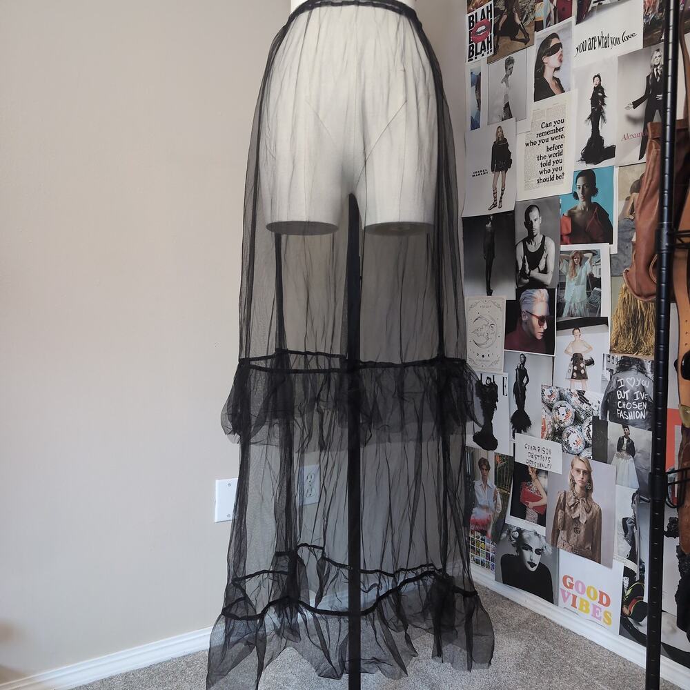 Black Sheer Tulle Tiered Gothic Maxi Skirt
